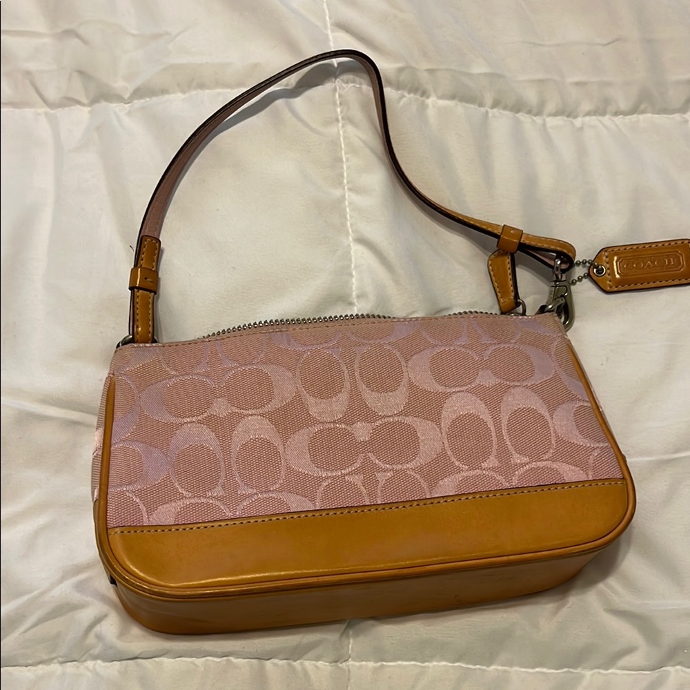 Coach Signature Pink and Tan Shoulder Bag
